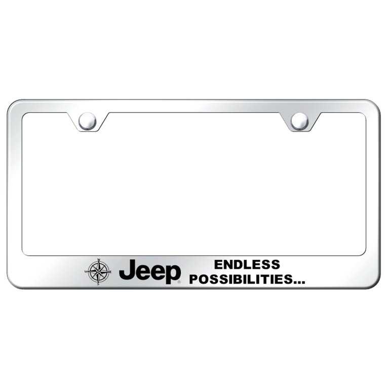 Jeep Logo Chrome Steel License Plate - 12x6 Inches, 3D Raised Logo, Stainless Steel, Includes Screw Caps