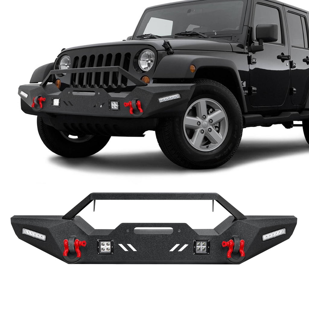 Jeep Front Bumpers with Winch Plate & Hitch Receiver/LED Lights & D