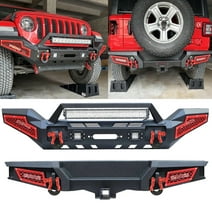 Jeep Front & Rear Bumper Combos with Winch Plate LED Work Lights for 2018-2024 Wrangler JL/JLU 2 Door /4 Door