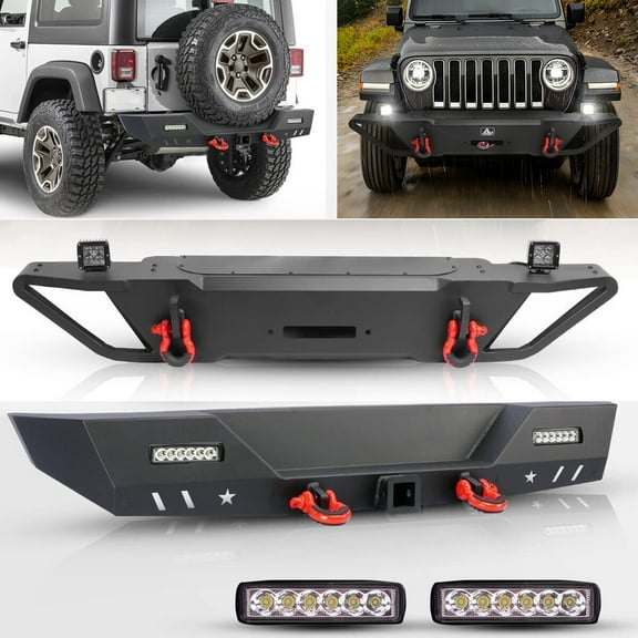 Jeep Front and Rear Bumper For 2007-2018 Jeep Wrangler JK JKU w/LED Lights+2*D-Rings