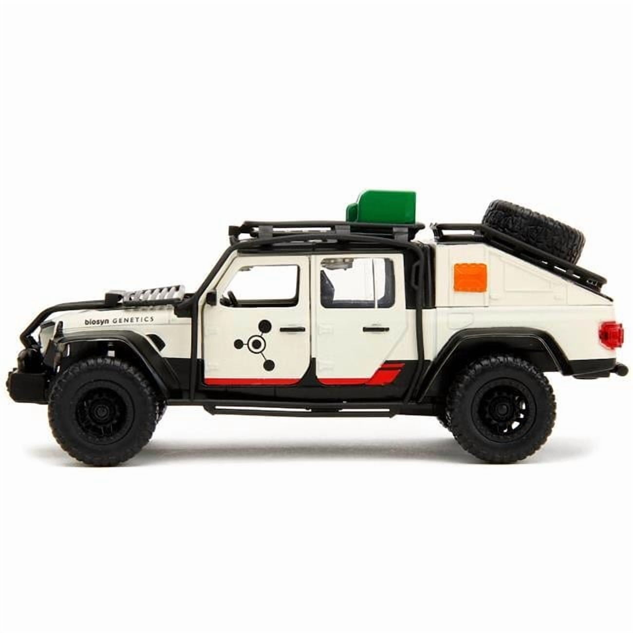 Jeep Gladiator Pickup Truck with Equipment Shell Beige with Graphics Biosyn Genetics Jurassic World Dominion 2022 Movie Hollywood Rides Series 1-32 Scale Diecast Model Car
