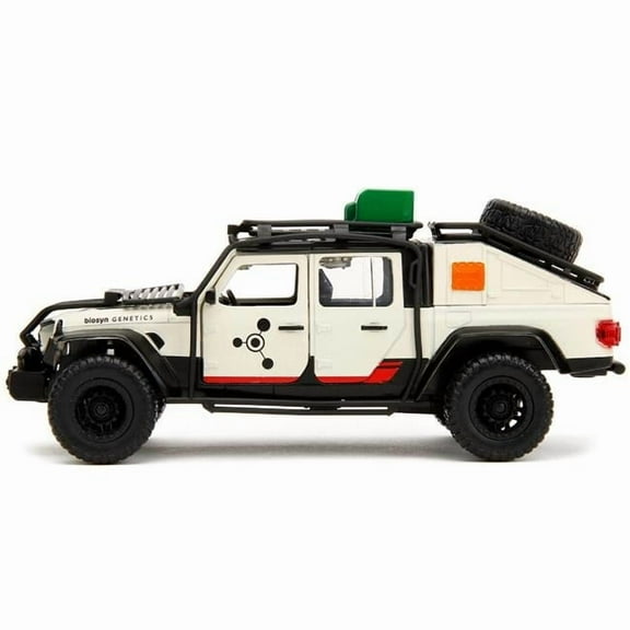 Jeep Gladiator Pickup Truck with Equipment Shell Beige with Graphics Biosyn Genetics Jurassic World Dominion 2022 Movie Hollywood Rides Series 1-32 Scale Diecast Model Car