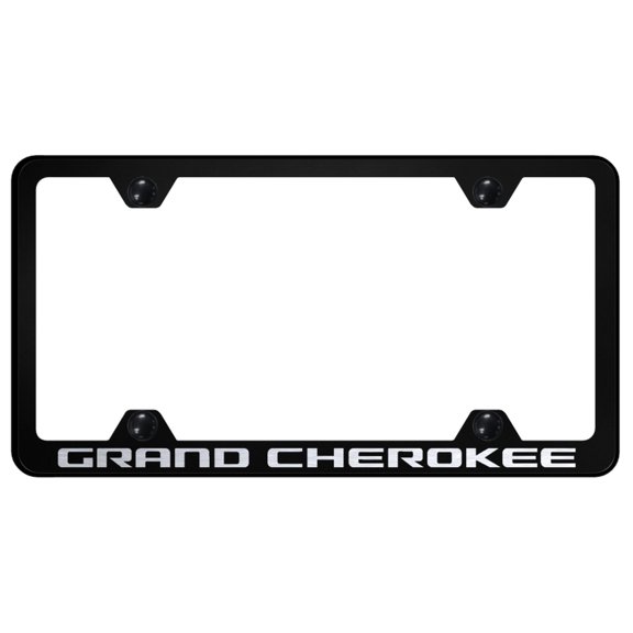 Jeep Grand Cherokee Laser Etched Logo Wide Body License Plate Frame (Black)