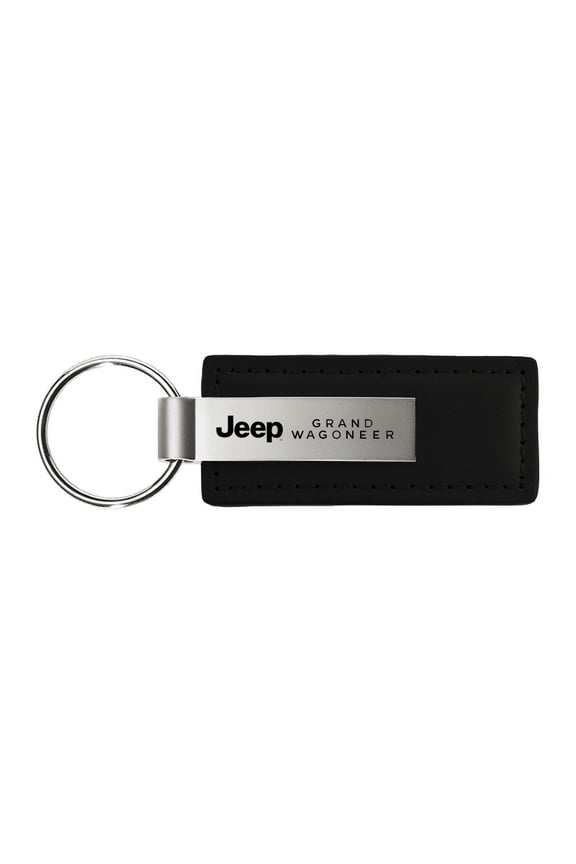 Jeep Grand Wagoneer Black Leather Logo Key Chain Fob Official Licensed
