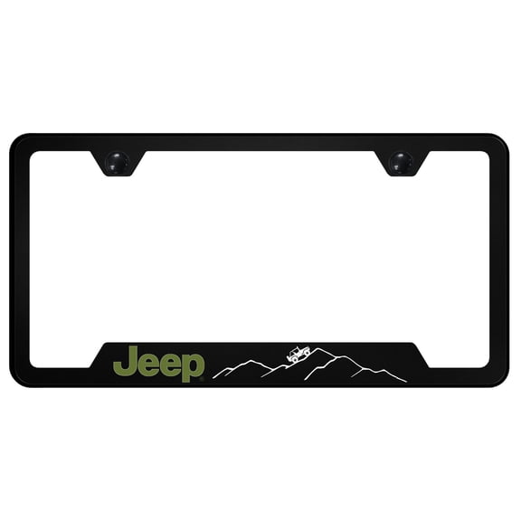 Jeep Mountain Notched License Plate Frame Logo on Black Polycarbonate