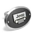 thumbnail image 1 of Jeep Grill 3D Logo on Carbon Fiber Look Oval Billet Aluminum 2 inch Tow Hitch Cover, 1 of 6