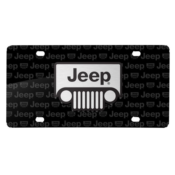 Jeep Grill 3D Logo on Logo Pattern Black Aluminum License Plate
