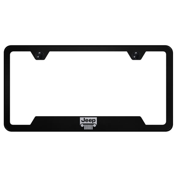 Jeep Grill Laser Etched Logo Cut-Out License Plate Frame (Black)