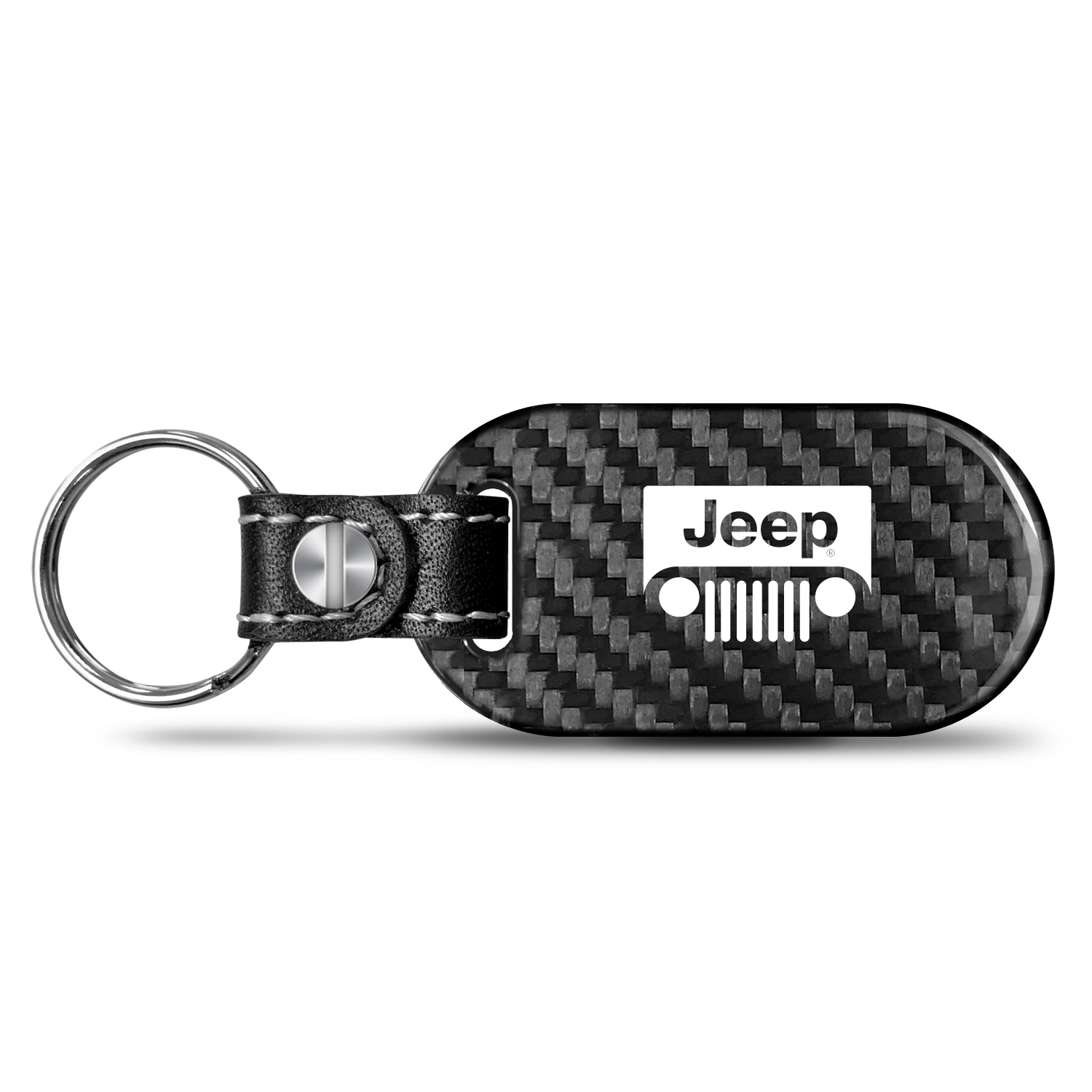 Jeep Grill Logo 100% Real Black Carbon Fiber Tag Style Key Chain