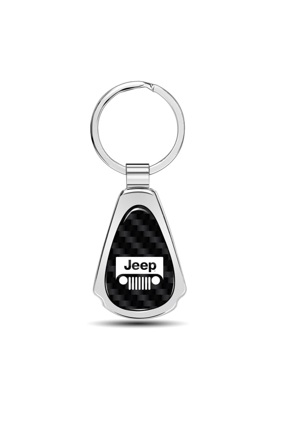 Jeep Grill Logo Real Black Carbon Fiber Chrome Metal Teardrop Key Chain Key-ring