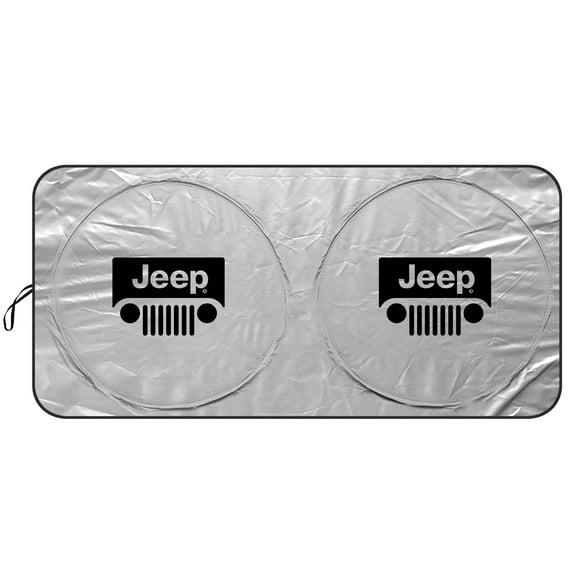 Jeep Grill Logo Universal Fit One-Piece Easy Folding Silver Reflective Fabric Windshield Sun Shade (size: 64"x 32")