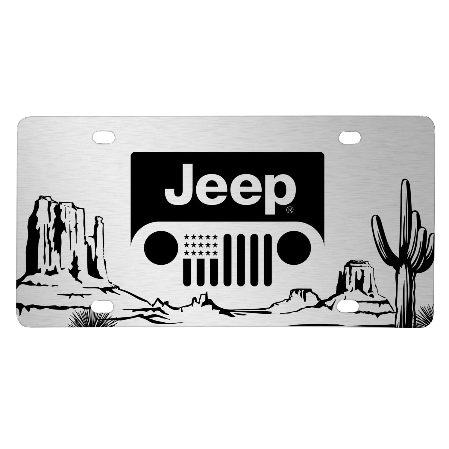 Jeep Grill Logo on Desert Cactus Graphic Brush Silver Aluminum License  Plate - Walmart.com