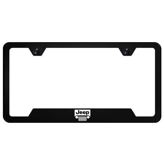 Jeep Grille Notched License Plate Frame Logo on Black Polycarbonate