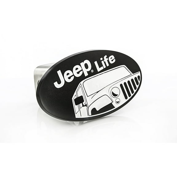 Jeep Life wordmark black coated metal hitch cover plug