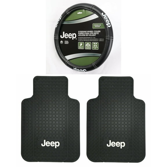 Jeep Logo 2 Front Vinyl Floor Mats and Wheel Cover