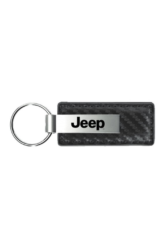 Jeep Logo Gun Metal Carbon Fiber Leather Key Chain Fob Official Licensed
