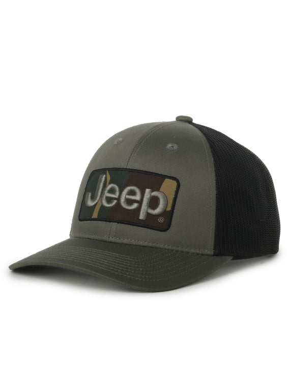 Logo Structured Trucker Hat, Olive & Black, Adjustable Snapback