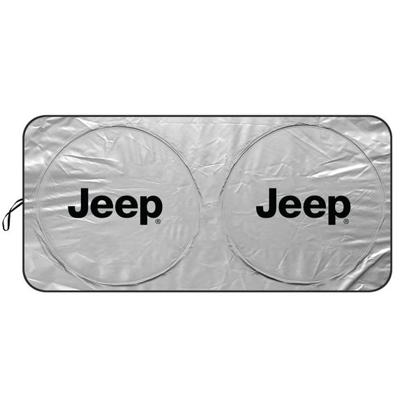 Jeep Logo Universal Fit One-Piece Easy Folding Silver Reflective Fabric Windshield Sun Shade (size: 75.5"x 37.5")