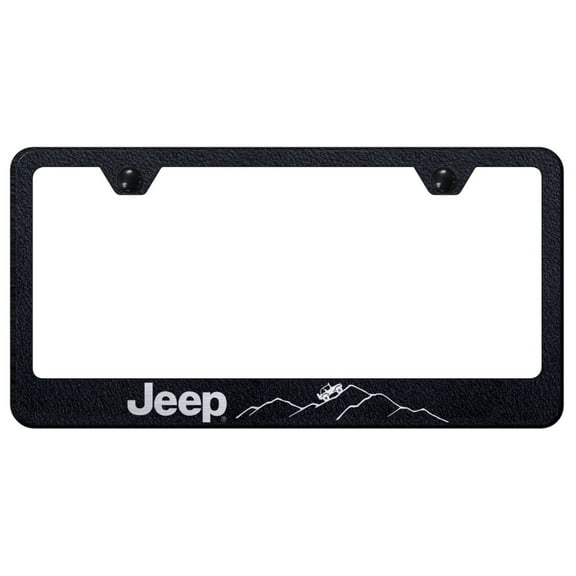 Jeep Mountain Laser Etched Logo Stainless Steel License Plate Frame (Rugged Black)
