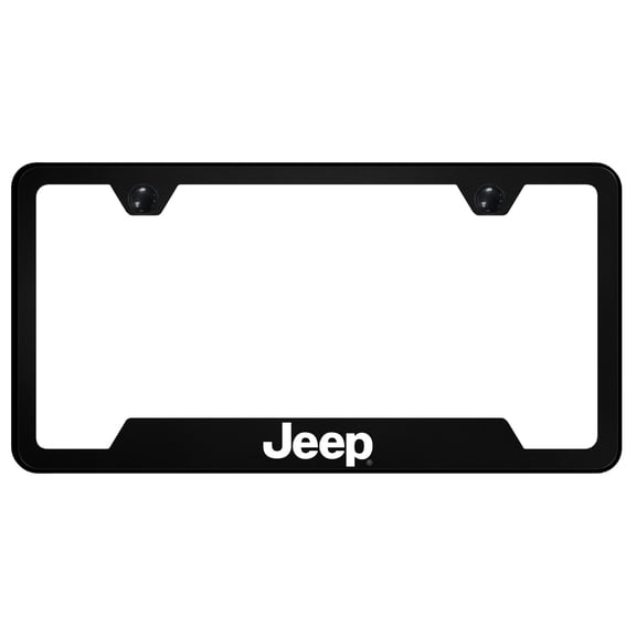 Jeep Notched License Plate Frame Logo on Black Polycarbonate