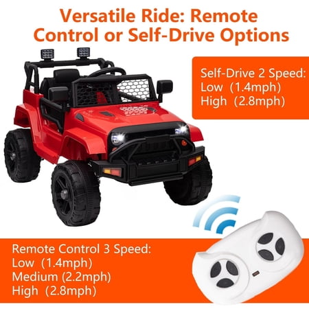 Jeep Power Wheels with Remote Control, Car Ride on Toys for Kids & Toddlers Red