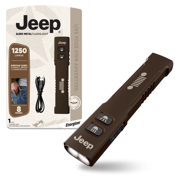 Jeep Rechargeable LED Flashlight, Bright 1,250 Lumens, Sleek Metal Mini EDC Torch Light, Compact, Ultra Bright for Camping, Emergency, Running and Hunting