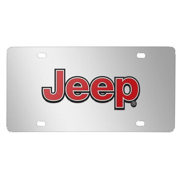 Jeep Red 3D Logo Mirror Chrome Stainless Steel License Plate
