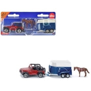 Jeep Red with Horse Trailer Blue and Accessory Diecast Model by Siku