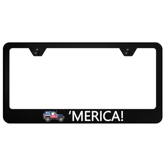 Jeep 'Merica License Plate Frame Logo on Black Polycarbonate