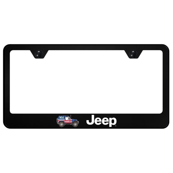 Jeep Flag License Plate Frame Logo on Black Polycarbonate