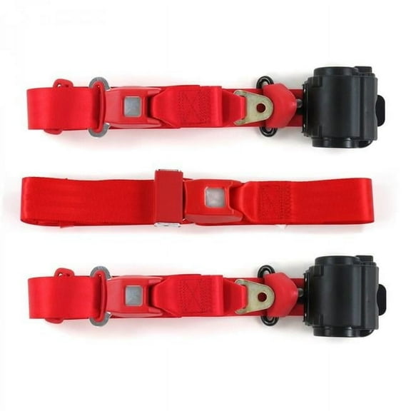Jeep Wagoneer 1963-1991 Standard 3 Point Red Retractable Bench Seat Belt Kit - 3 Belts