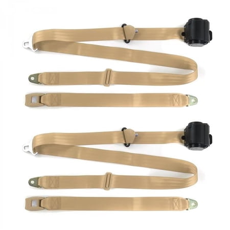 Jeep Wagoneer 1963-1991 Standard 3 Point Tan Retractable Bucket Seat Belt Kit - 2 Belts
