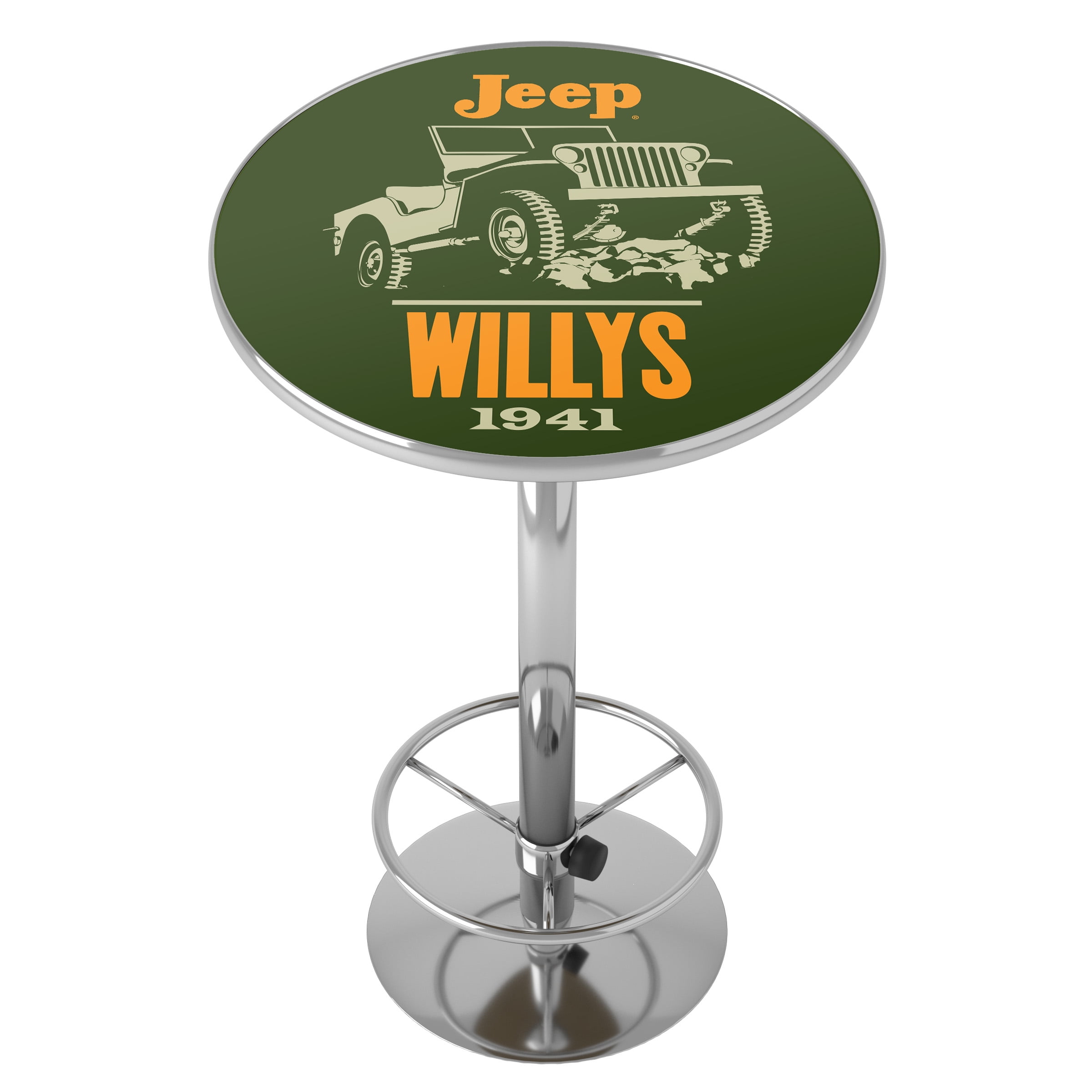 Jeep Willys Green Bar Table with Adjustable Footrest and Acrylic Top