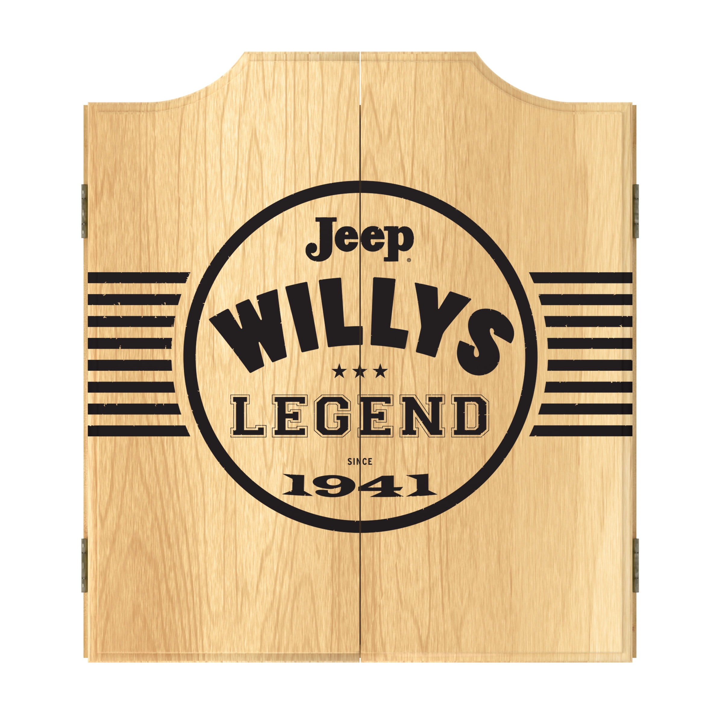 Jeep Willys Legend Black Dart Board Cabinet Set with 6 Steel Tip Darts