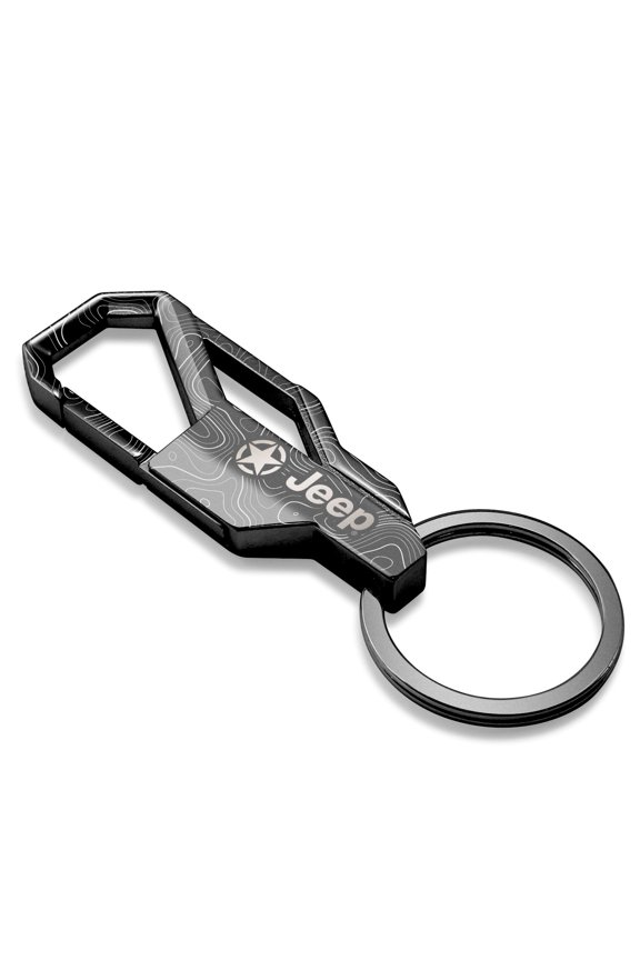 Jeep Willys Star Logo Topographic Black Carabiner Style Snap Hook Metal Key Chain