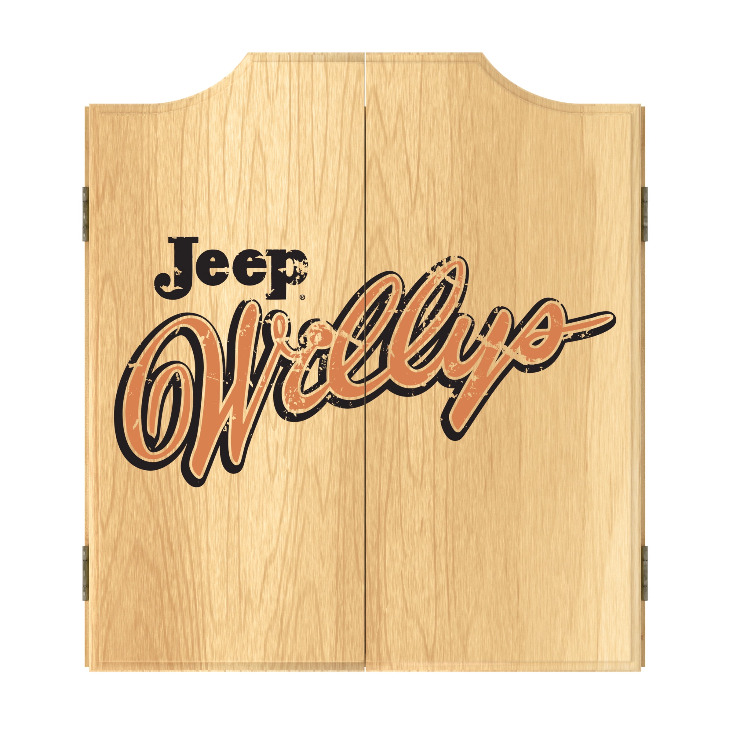 Jeep Willys Vintage Dart Board Cabinet Set with 6 Steel Tip Darts