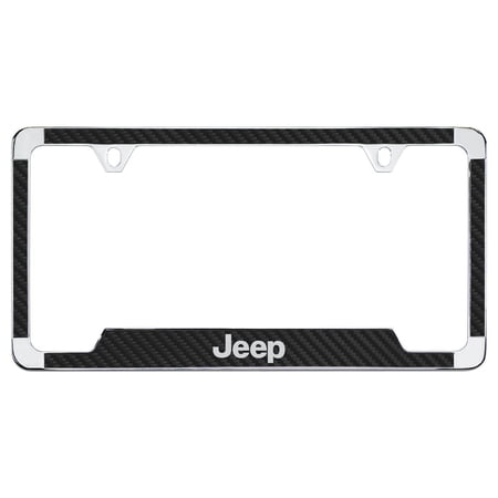 Jeep Wordmark Black Carbon Fiber Inlay Zinc Metal License Frame Holder 2 Hole