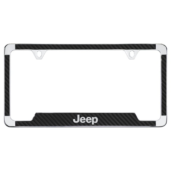 Jeep Wordmark Black Carbon Fiber Inlay Zinc Metal License Frame Holder 2 Hole