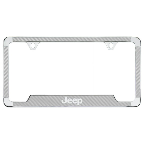 Jeep Wordmark Silver Carbon Fiber Inlay Zinc Metal License Frame Holder 2 Hole