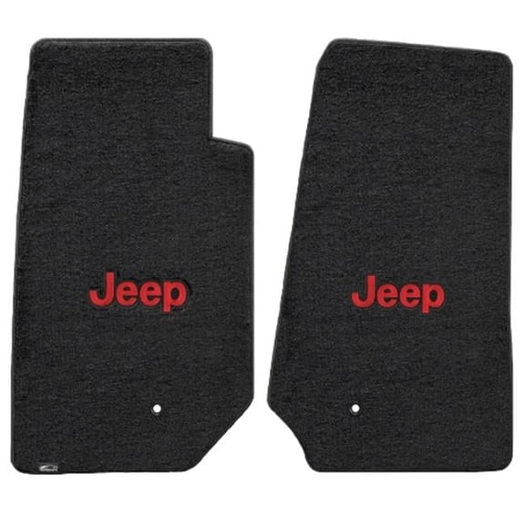 Jeep Wrangler 2007-2013 2 Piece Front Black Velourtex Red Jeep Logo Mat