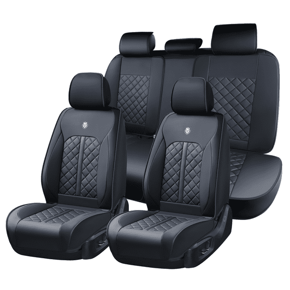 For Jeep Wrangler 2007-2026 Car Seat Covers, Black Car Seat Covers, Waterproof PU Leather, 5 Piece Full Set, Non-slip, Easy to Clean and Install, Suitable for All Seasons