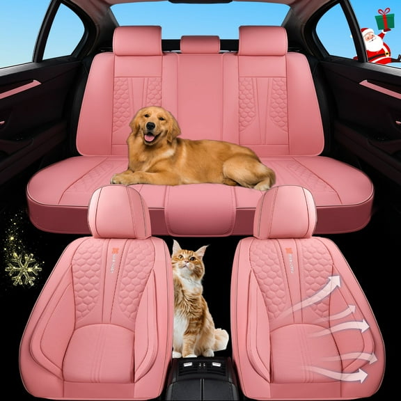 For Jeep Wrangler 2007-2026 Car Seat Covers, Pink Car Seat Covers, Faux Leather, 5 Seats Full Set, Anti-Slip, Waterproof, Beautify Interior, Beautify the Interior of Old Cars