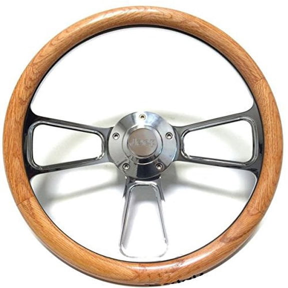 Jeep Wrangler, CJ, Cherokee Oak & Chrome Steering Wheel & Adapter Jeep Horn