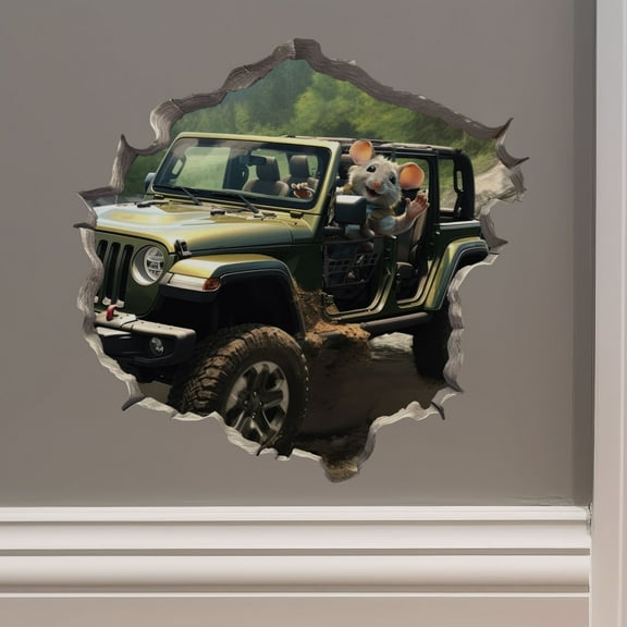 Jeep Wrangler Mouse in Mouse Hole Decal - Mouse Hole 3D Wall Sticker