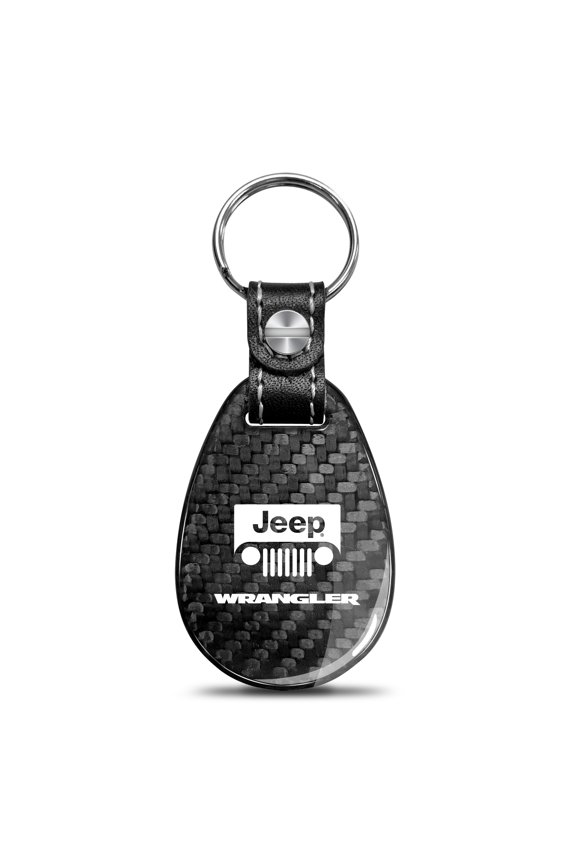 Jeep Wrangler Real Black Carbon Fiber with Leather Strap Large Tear Drop Key Chain