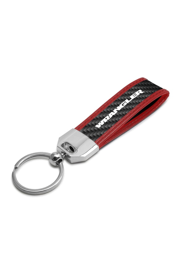 Jeep Wrangler Real Carbon Fiber Strap with Red Leather Stitching Edge Key Chain