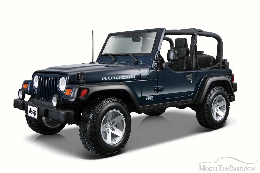Maisto Jeep Wrangler Rubicon Diecast Car - 1:27 Scale, Metallic Blue, Opening Doors, Detailed Model