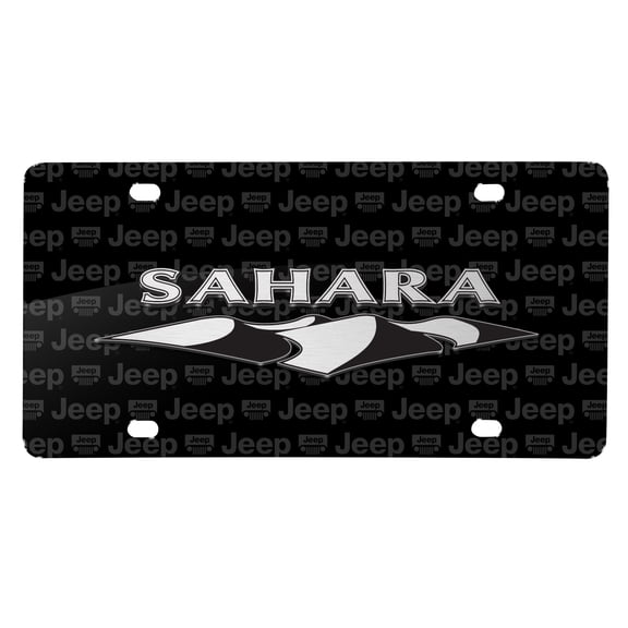 Jeep Wrangler Sahara 3D Logo on Logo Pattern Black Aluminum License Plate
