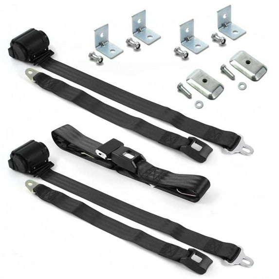 Jeep Wrangler-TJ 1997-2006 Standard 2 Point Black Retractable Bench Seat Belt Kit with Bracketry - 3 Belts