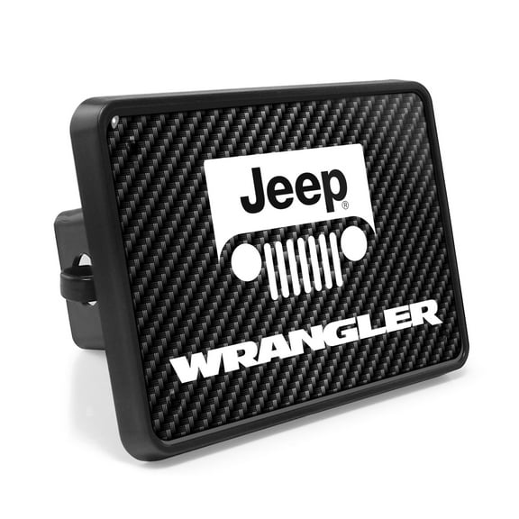 Jeep Wrangler UV Graphic Carbon Fiber Look Metal Face-Plate on ABS Plastic 2 Tow Hitch Cover